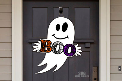 Boo SVG Laser Cut Files | Ghost Halloween Door Sign SVG SVG Cloud9Design 