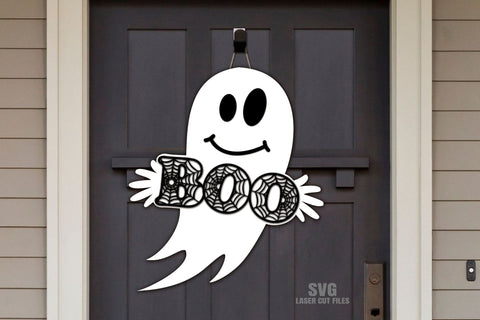 Boo SVG Laser Cut Files | Ghost Halloween Door Sign SVG SVG Cloud9Design 