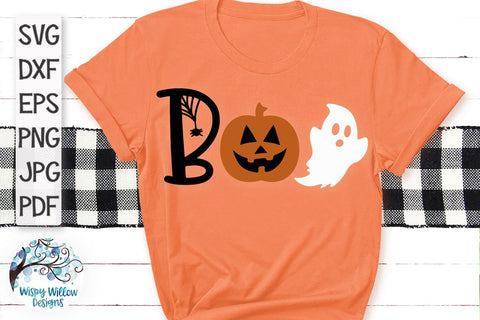 Boo with Pumpkin and Ghost SVG SVG Wispy Willow Designs 