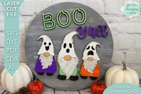 BOO Y'all Halloween sign Laser cut svg, Ghost Gnomes Glowforge svg SVG Trendy Designs Online 