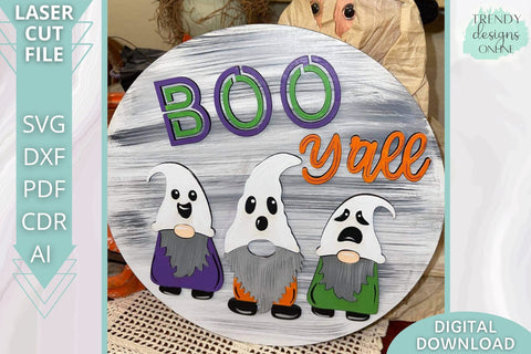 BOO Y'all Halloween sign Laser cut svg, Ghost Gnomes Glowforge svg SVG Trendy Designs Online 