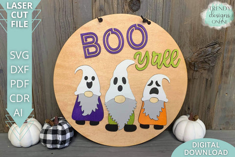 BOO Y'all Halloween sign Laser cut svg, Ghost Gnomes Glowforge svg SVG Trendy Designs Online 