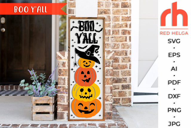 Boo Y'all Porch Sign SVG - Jack o Gentle Lantern Cut File - Fall Decor DXF SVG RedHelgaArt 