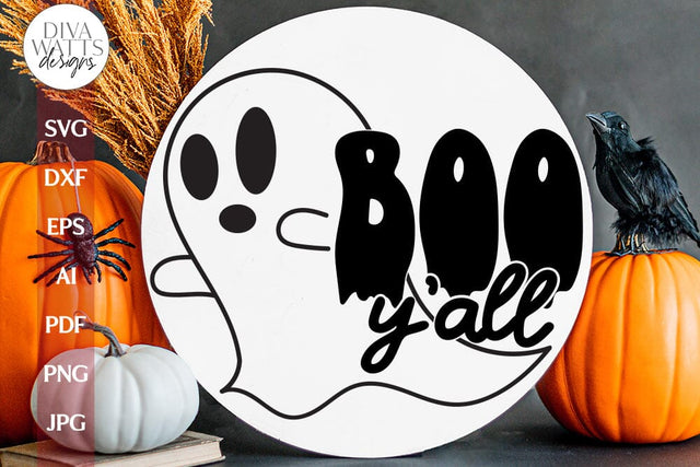 Boo Y'all SVG Halloween Door Hanger With Ghost SVG For Halloween Ghost SVG For Door Hanger Sign With Ghost For Halloween Cricut svg Sign SVG Diva Watts Designs 