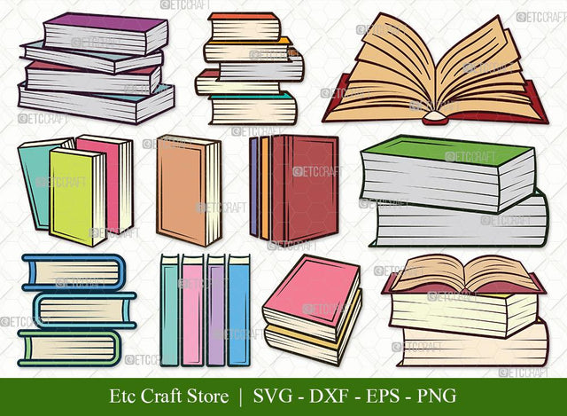 Book Clipart SVG Cut File | Book Club Svg | Stacked Books Svg | Open Book Svg | School Book Svg | Stack Of Books Svg | Library Svg | Book Svg Bundle SVG ETC Craft 