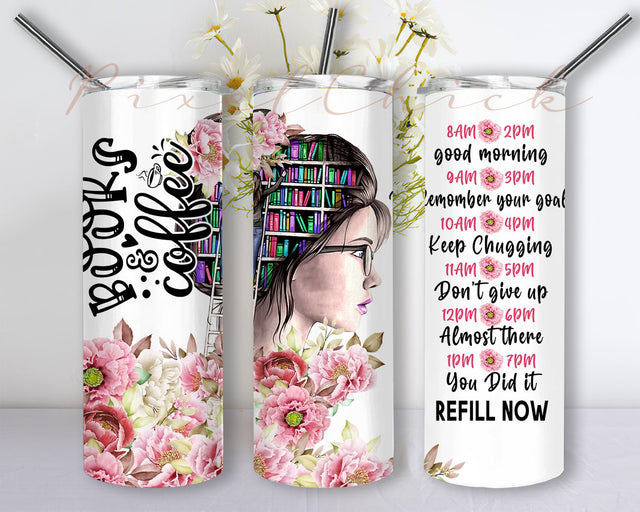 Book Lover 20oz wrap, 20oz Digital Design, Inspirational Books and Coffee Design, Floral Motivational Quotes Design Sublimation PixelChick 