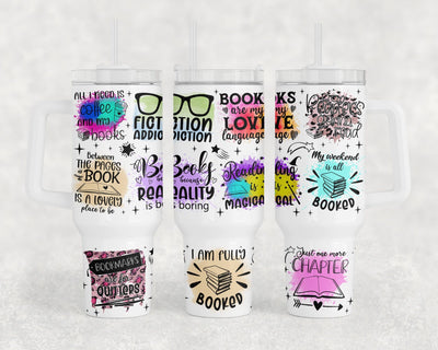 Book Lover 40oz Tumbler Wrap, Reading Lover 40oz Quencher Tumbler Sublimation Design, Bookworm Tumbler PNG File Sublimation HappyDesignStudio 