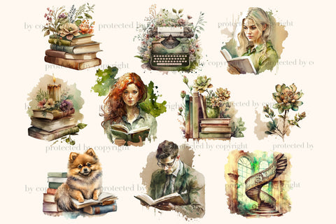 Book Lover Clipart | Watercolor Portrait Illustration Set SVG GlamArtZhanna 