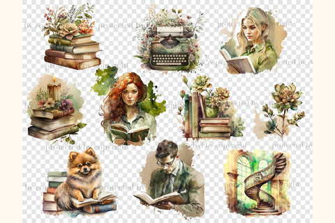 Book Lover Clipart | Watercolor Portrait Illustration Set SVG GlamArtZhanna 