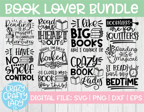 Book Lover | Funny Quote SVG Cut File Bundle SVG Crazy Crafty Lady Co. 
