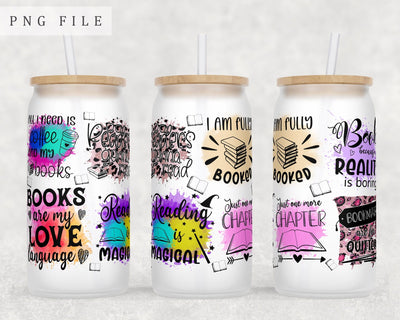 Book Lover Libbey Glass Can Wrap, 16oz Glass Can Sublimation Design, Reading Lover Glass Can PNG File Sublimation HappyDesignStudio 