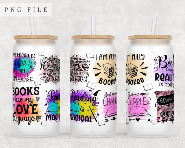 Book Lover Libbey Glass Can Wrap, 16oz Glass Can Sublimation Design, Reading Lover Glass Can PNG File Sublimation HappyDesignStudio 