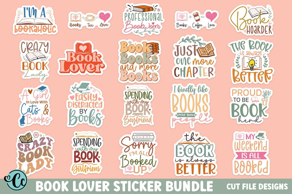 Book Lover Printable Sticker Bundle, Book sticker bundle - So Fontsy