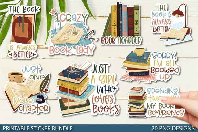 Book Lover Printable Sticker Bundle | Printable PNG Stickers Sublimation TatiStudio 