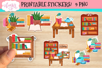 Book lover printable stickers for print then cut SVG Amorclipart 