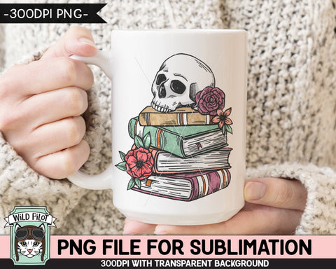 Book Lover SUBLIMATION design PNG file, Floral Skull Books Sublimation, Flower Book Skull png file, Bibliophile png, Halloween Teacher png Sublimation Wild Pilot 