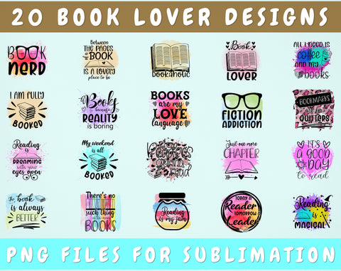 Book Lover Sublimation Designs Bundle, 20 Designs,Reading PNG Files For Sublimation, Book Quotes Sublimation Files, Book Sayings PNG Sublimation HappyDesignStudio 