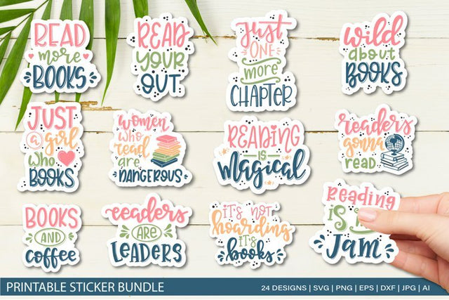 Book Lover SVG Bundle / Reading & books stickers 24 Designs SVG TatiStudio 
