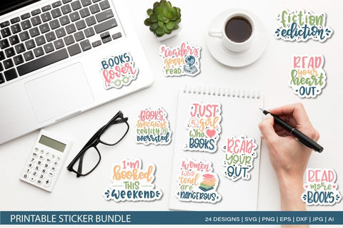 Book Lover SVG Bundle / Reading & books stickers 24 Designs SVG TatiStudio 