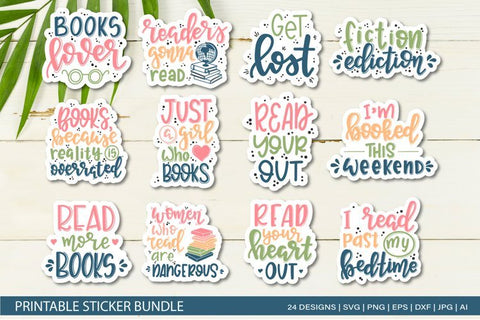 Book Lover SVG Bundle / Reading & books stickers 24 Designs SVG TatiStudio 
