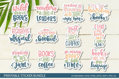 Book Lover SVG Bundle / Reading & books stickers 24 Designs SVG TatiStudio 