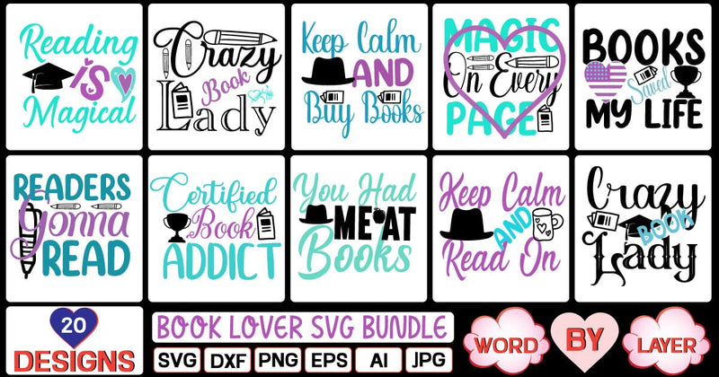 Book Lover Svg Bundle SVG Cut File - So Fontsy