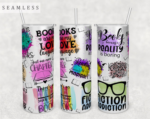 Book Lover Tumbler Wrap, 20 Oz Skinny Tumbler Reading Quotes Design For Sublimation, Seamless Tumbler PNG Sublimation HappyDesignStudio 
