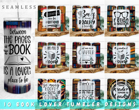 Book Lover Tumbler Wraps Bundle, 20 Oz Skinny Tumbler Reading Sublimation Designs, Book Lover Tumbler Sublimation PNG, 10 Designs Sublimation HappyDesignStudio 