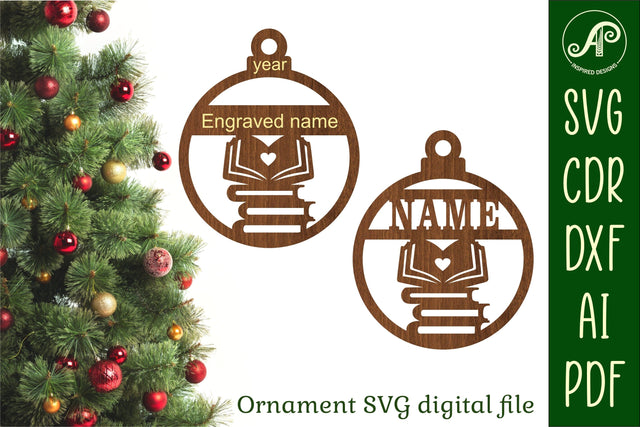 Book lovers Book lovers Christmas Ornament SVG laser cut SVG APInspireddesigns 