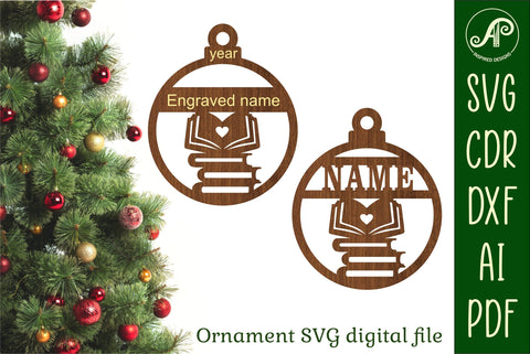 Book lovers Book lovers Christmas Ornament SVG laser cut SVG APInspireddesigns 