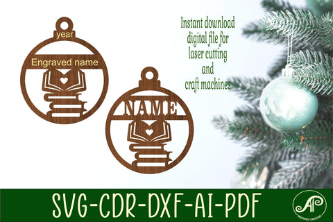 Book lovers Book lovers Christmas Ornament SVG laser cut SVG APInspireddesigns 