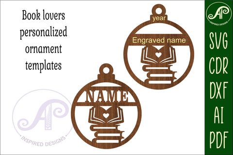 Book lovers Book lovers Christmas Ornament SVG laser cut SVG APInspireddesigns 