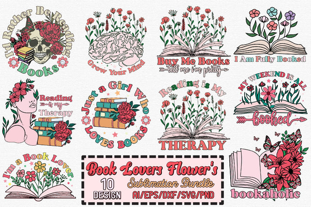 Book Lovers flower's Sublimation Bundle Sublimation designartist 
