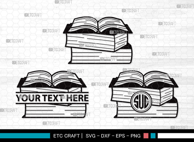 Book Monogram SVG | Book Club Svg | Stacked Books Svg | Open Book Svg | School Book Svg | Stack Of Books Svg | Library Svg | Book Monogram SVG ETC Craft 