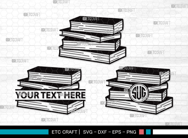 Book Monogram SVG | Book Club Svg | Stacked Books Svg | Open Book Svg | School Book Svg | Stack Of Books Svg | Library Svg | Book Monogram SVG ETC Craft 