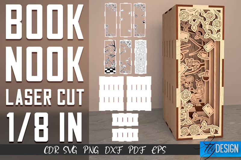 Book Nook Laser Cut SVG | Book Holder SVG Design | CNC Files SVG Fly Design 