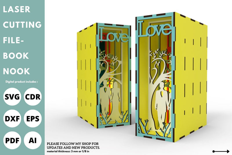 Book Nook, Wedding, SVG, laser cut, Glowforge, shadow box - So Fontsy