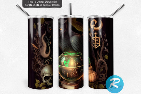 Book Of Spells Cursed Black Cat 20 oz / 30 oz Tumbler PNG Sublimation Regulrcrative 