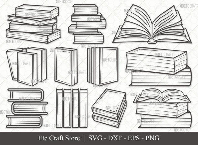 Book Outline SVG Cut File | Book Club Svg | Stacked Books Svg | Open Book Svg | School Book Svg | Stack Of Books Svg | Library Svg | Book Svg Bundle SVG ETC Craft 
