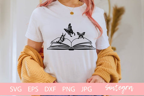 Book Reading With Butterflies SVG Cut File Free For Commercial Use SVG Sintegra 