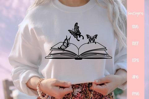 Book Reading With Butterflies SVG Cut File Free For Commercial Use SVG Sintegra 