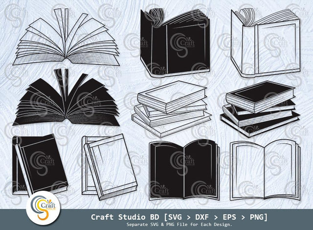 Book Silhouette, Stacked Books Svg, Open Book Svg, School Book Svg, Stack Of Books Svg, Library Svg, Book Svg Bundle SVG ETC Craft 