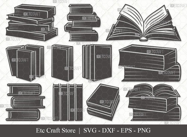 Book Silhouette SVG Cut File | Book Club Svg | Stacked Books Svg | Open Book Svg | School Book Svg | Stack Of Books Svg | Library Svg | Book Svg Bundle SVG ETC Craft 