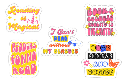 Book Stickers Bundle. Hippie Stickers Pack SVG Olga Terlyanskaya 