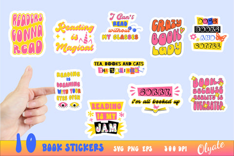 Book Stickers Bundle. Hippie Stickers Pack SVG Olga Terlyanskaya 