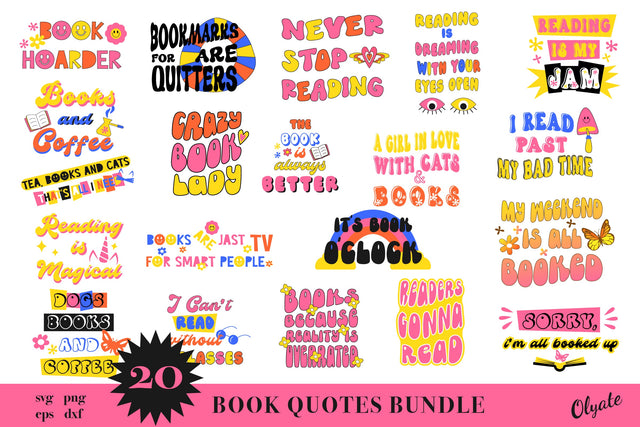 Book Sublimation Bundle. Reading Quotes. Book Bundle SVG Olga Terlyanskaya 
