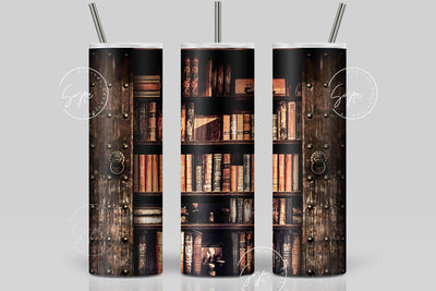 Book Tumbler, Book Lover Tumbler Wrap, 20 oz Skinny Tumbler Sublimation Design PNG, Library With Books, Library Gifts, Book lover Gift, Rustic Wooden Pattern, Librarian Tumbler, Digital Download Sublimation Syre Digital Creations 