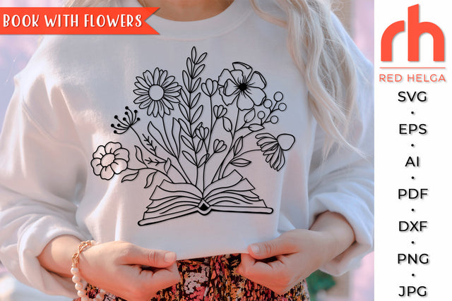 Book With Flowers SVG - Librarian Cut File SVG RedHelgaArt 