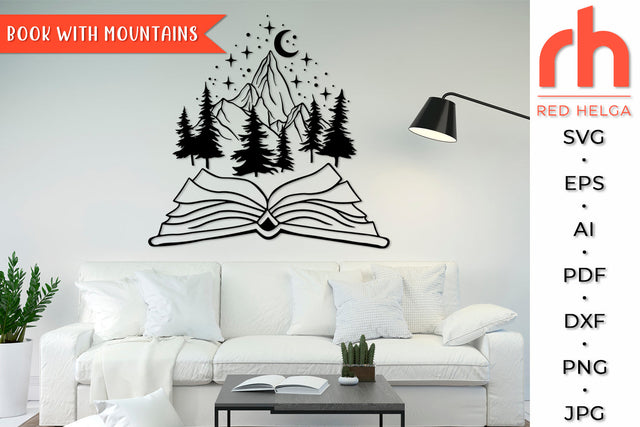 Book with Mountains SVG - Library Cut File SVG RedHelgaArt 