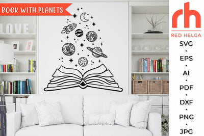 Book with Planets SVG, Reading Space Cut File, School Library DXF SVG RedHelgaArt 